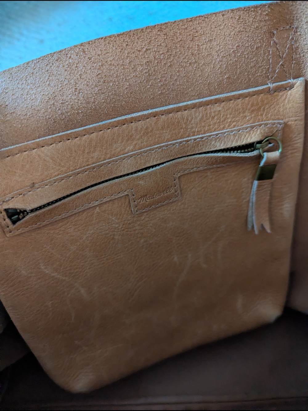 Madewell Leather Tote Bag with Multicolor Stripe - Picture 5 of 6